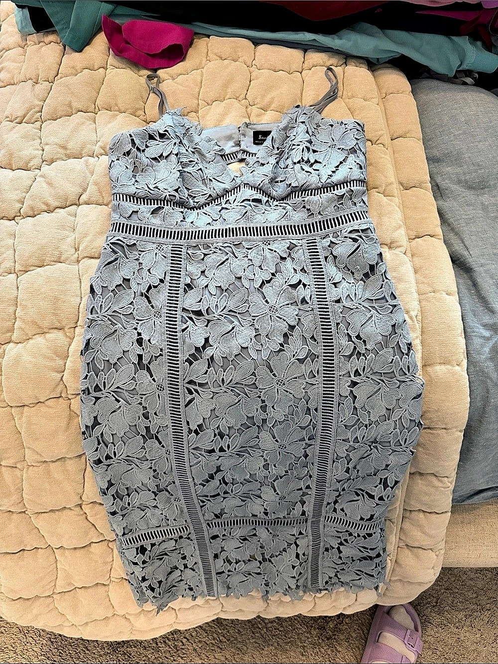 Bardot Delaney Soft Blue Lace Bubble Hem Midi Dress